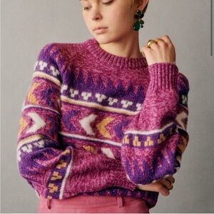 Sezane Willem Purple Jacquard Wool Sweater XS Like New